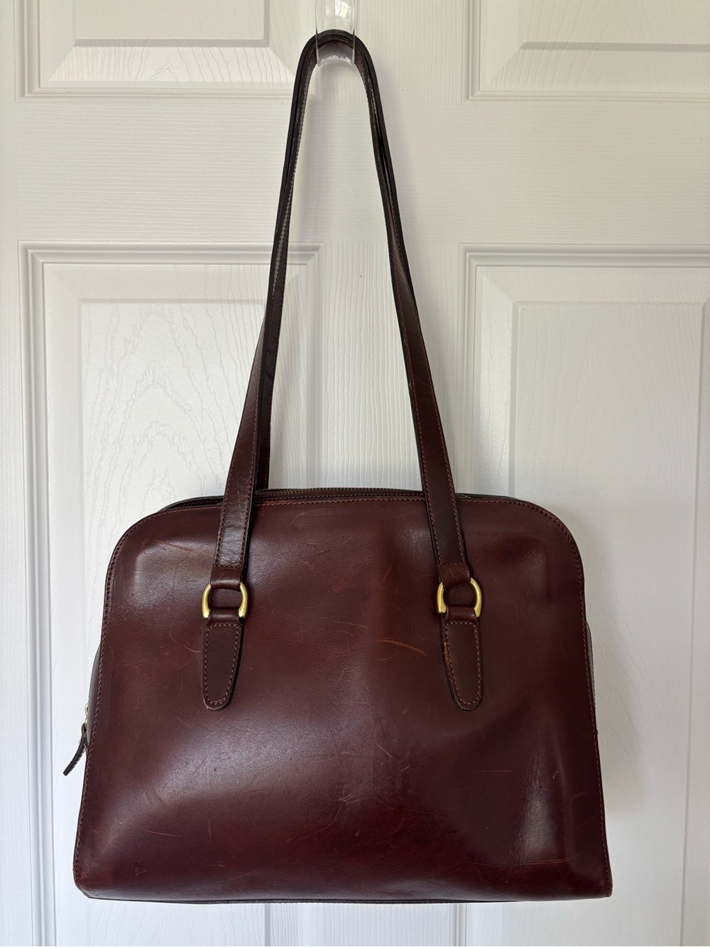 G.H. Bass & Co Brown Leather Shoulder Bag Distressed Patina Academia Esquestrian